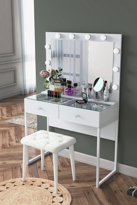Hanah Home Mesa de Maquillaje con 10 Focos y Puff Blanco BJ164 - 4481